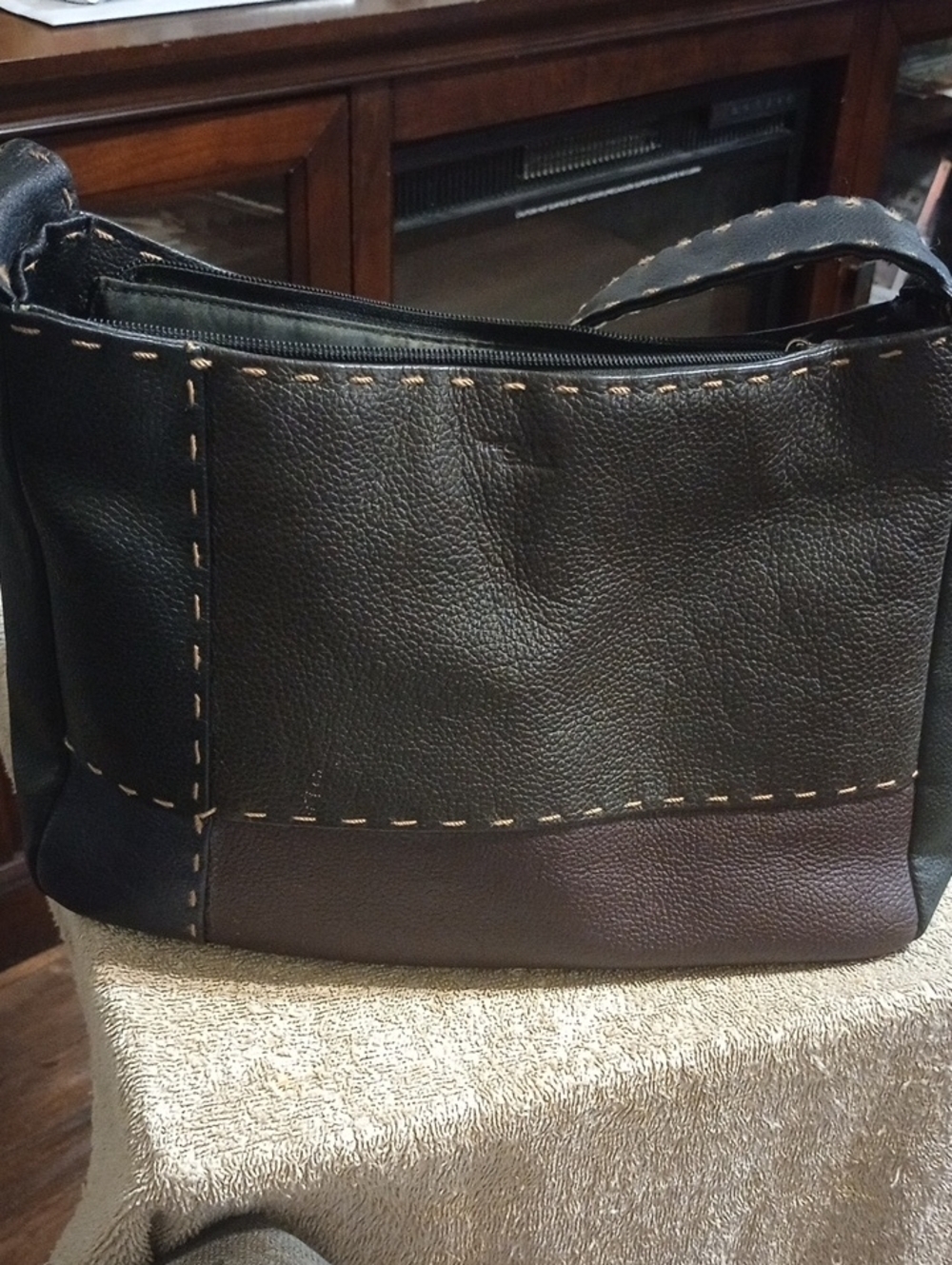 The Sak Black and Brown Leather  Patchwork Shoulder Bag